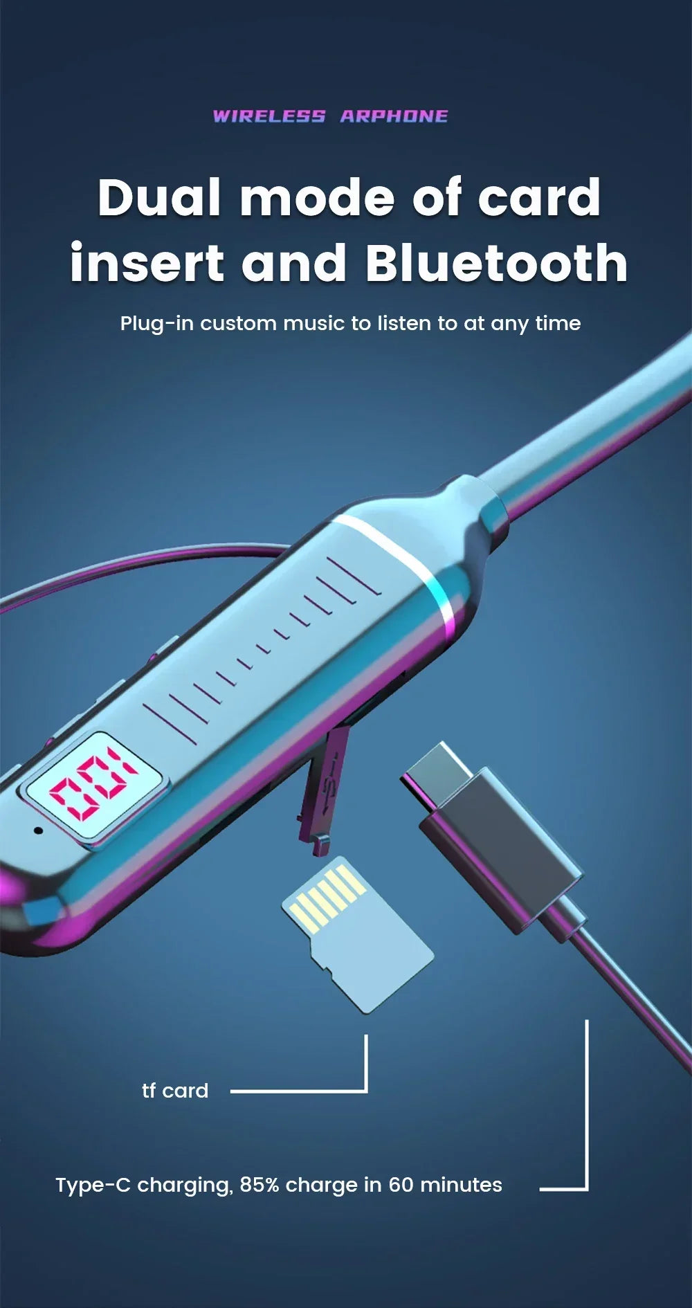 Bluetooth 5.2 Earphones Neckband Headphones TWS Wireless Headsets HiFi Stereo LED Digital Display Dual Mode Waterproof Earbuds