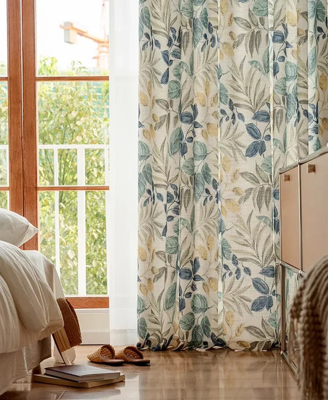 Curtains for Living Dining Room Bedroom  Autumn Maple Leaves American Country Pastoral Retro Cotton Linen Thick Korean Style