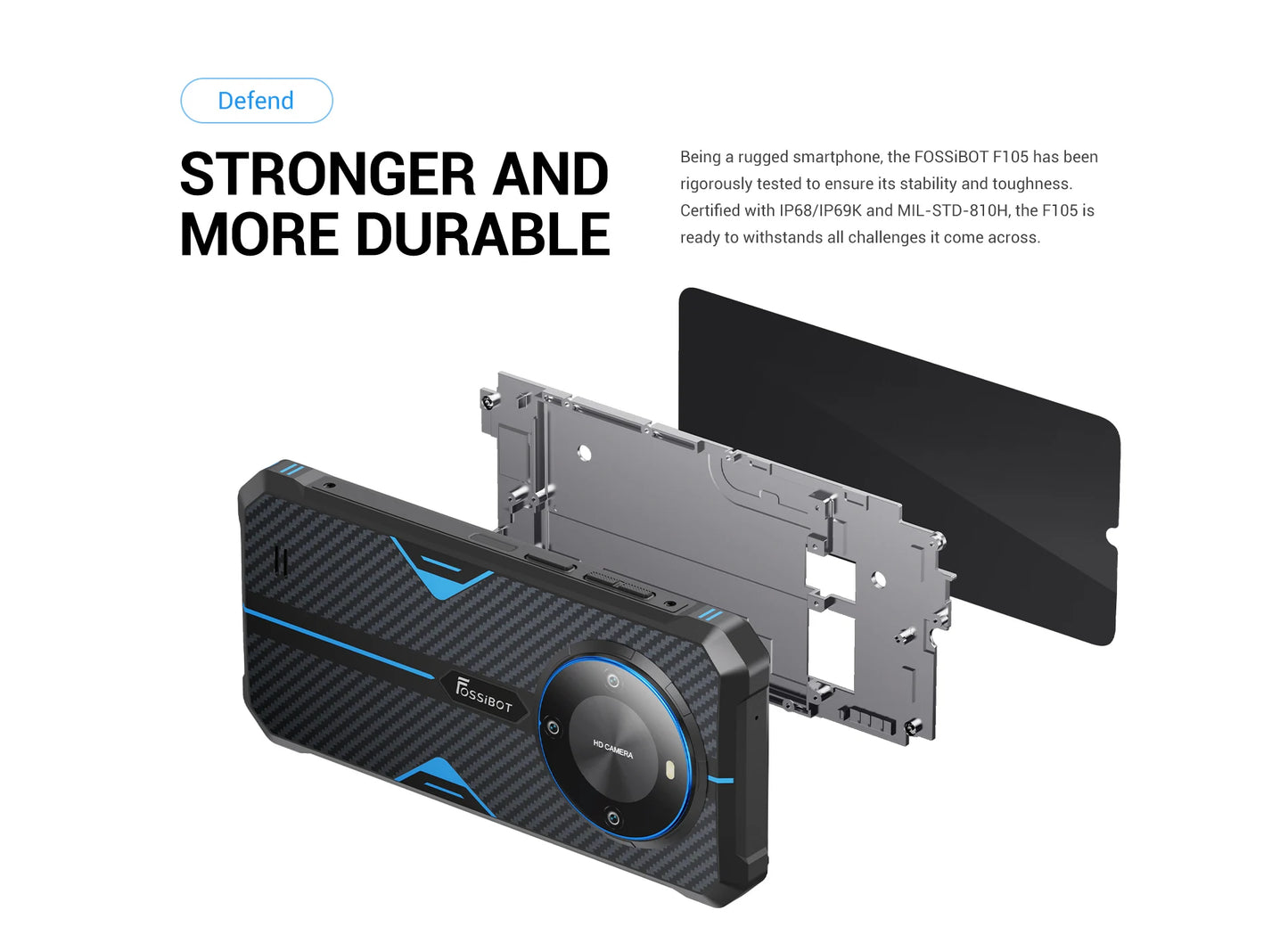 [العرض العالمي الأول] هاتف FOSSiBOT F105 الذكي المتين بنظام تشغيل أندرويد 14 وذاكرة وصول عشوائي 12 جيجابايت وذاكرة داخلية 64 جيجابايت وكاميرا 20 ميجابكسل وشاشة 6.745 بوصة عالية الدقة وشاشة IPS