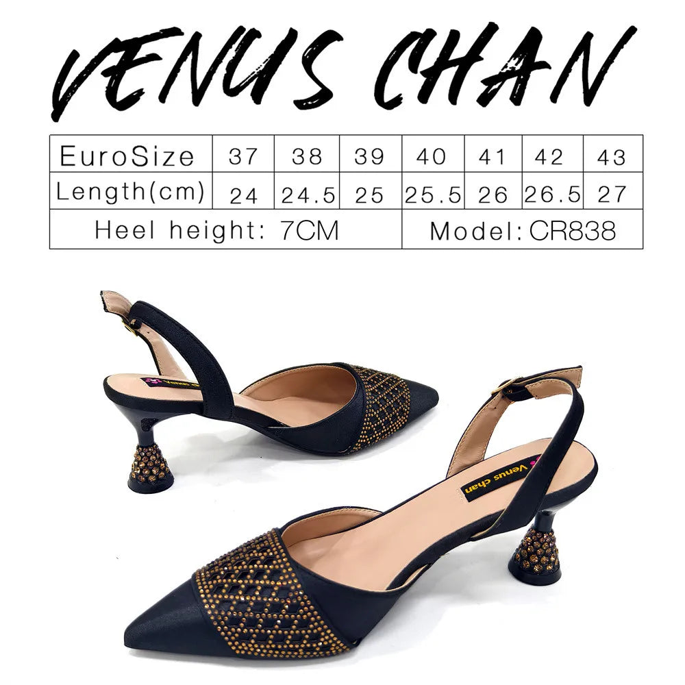 Latest Women Italian Shoes and Matching Bags Decorated with Rhinestone Elegant Pointed Toe Wedding Shoes Bride