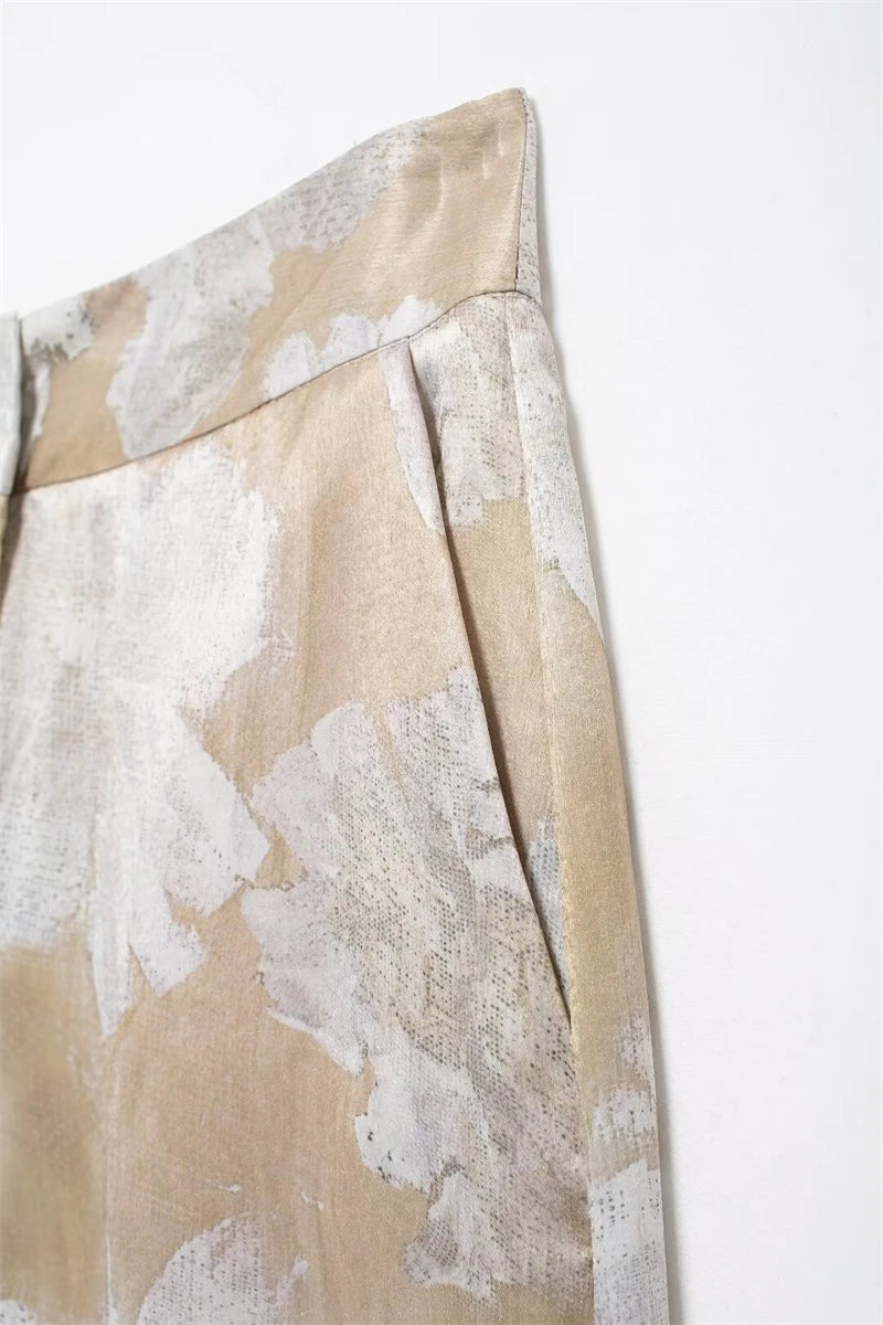 Women's Suit Spring-Summer 2024 New Fashionable Floral-Print Satin Shirt Printed Pants Elegant chic women's suit SwiftNest