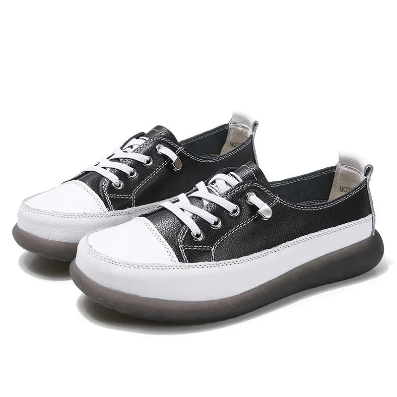 Genuine Leather Soft Sole Outdoor Summer Walking Vulcanized Shoes Women Jogging Sneakers Woman Flat Trainers Fitness Footwear