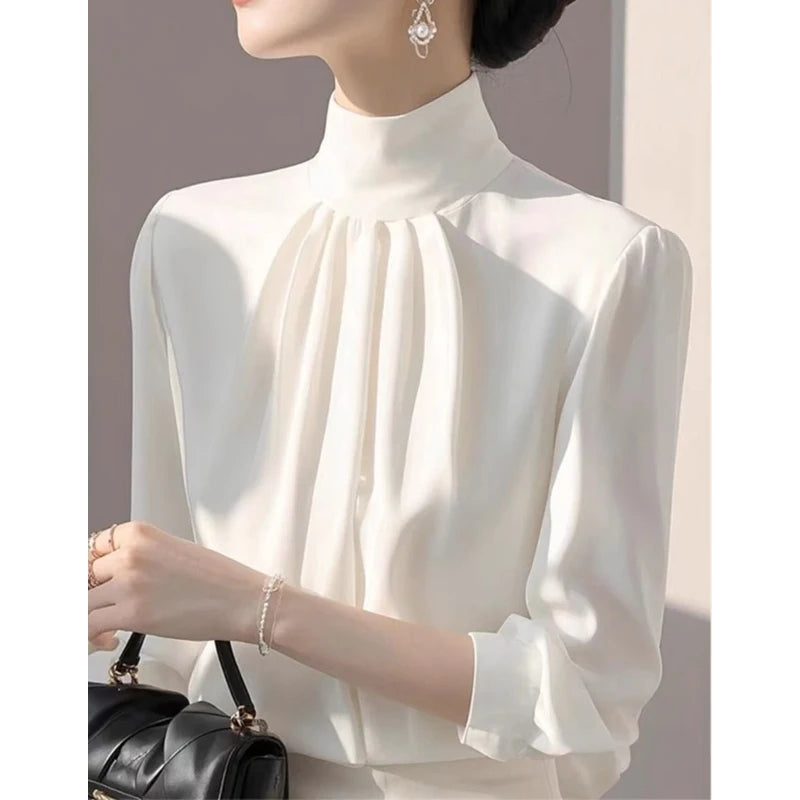 Women Clothing New Temperament Simplicity Shirt Tops Spring Long Sleeve Loose Solid All-match Elegant Blouse Fashion High Street