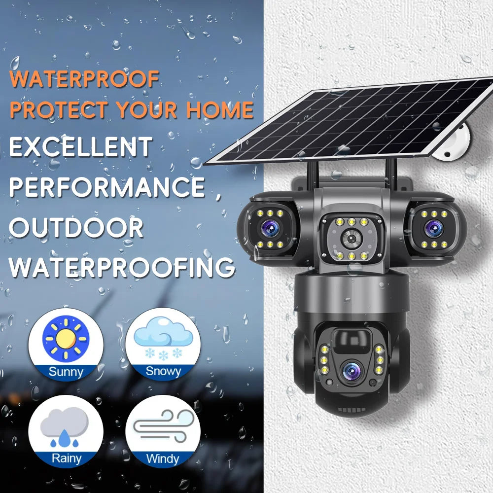 V380 Pro Solar Camera 4G SIM Outdoor 3 Lens Three Screens Webcam PIR Human Detect CCTV Security Video Battery PTZ IP Camara