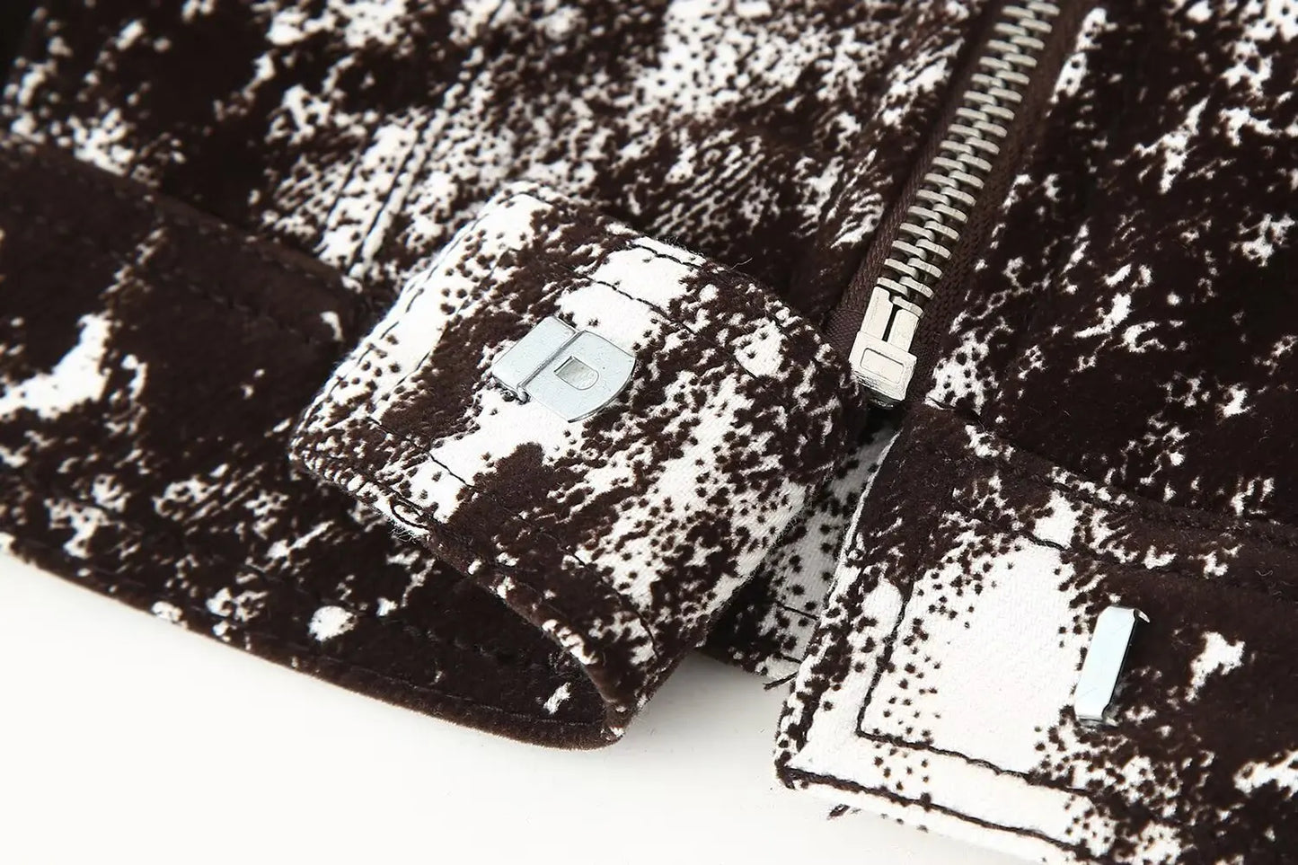 Womens Fashionable Black and White Patterned Jacket and Wide Leg Pants Set Stylish Outfit for Daily Wear