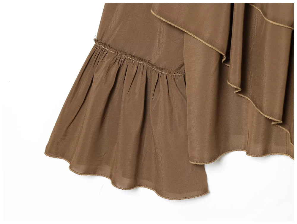 Womens Fashion Blouse Top With Ruffled Round Neck Long Sleeves And Asymmetrical Chiffon Shirt Autumn And Winter Casual Wear