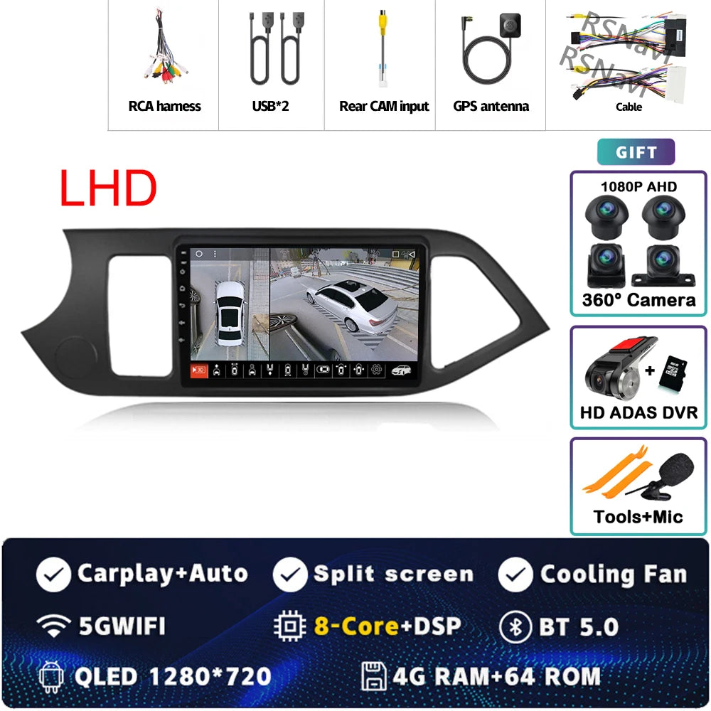 Android 15 For KIA Morning 2 picanto 2011-2017 LHD 2K QLED Android Car Radio Multimedia Video Player GPS Stereo CarPlay