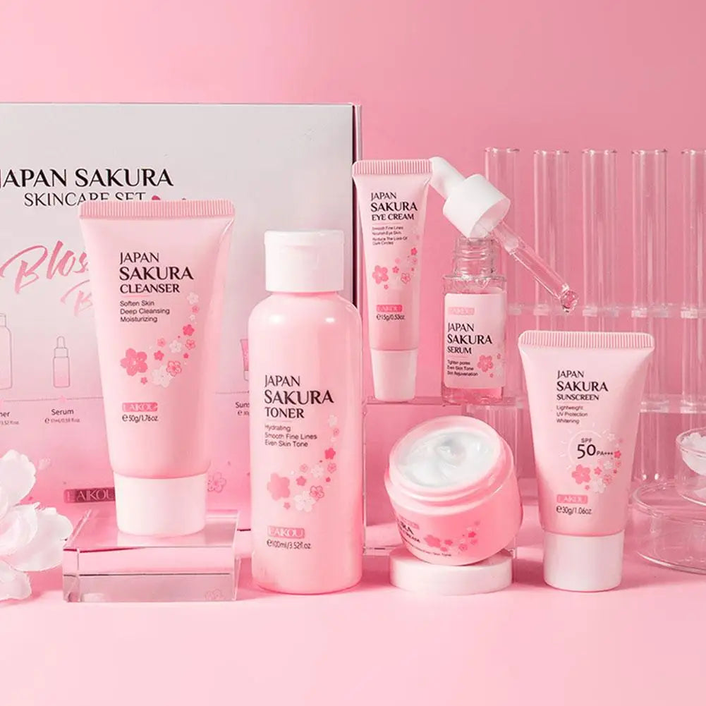 For Sakura Skin Care Sets Facial Cleanser Face Cream Serum Hydrating Firming Moisturizing Brightening Care Face Toner Kit J1F3