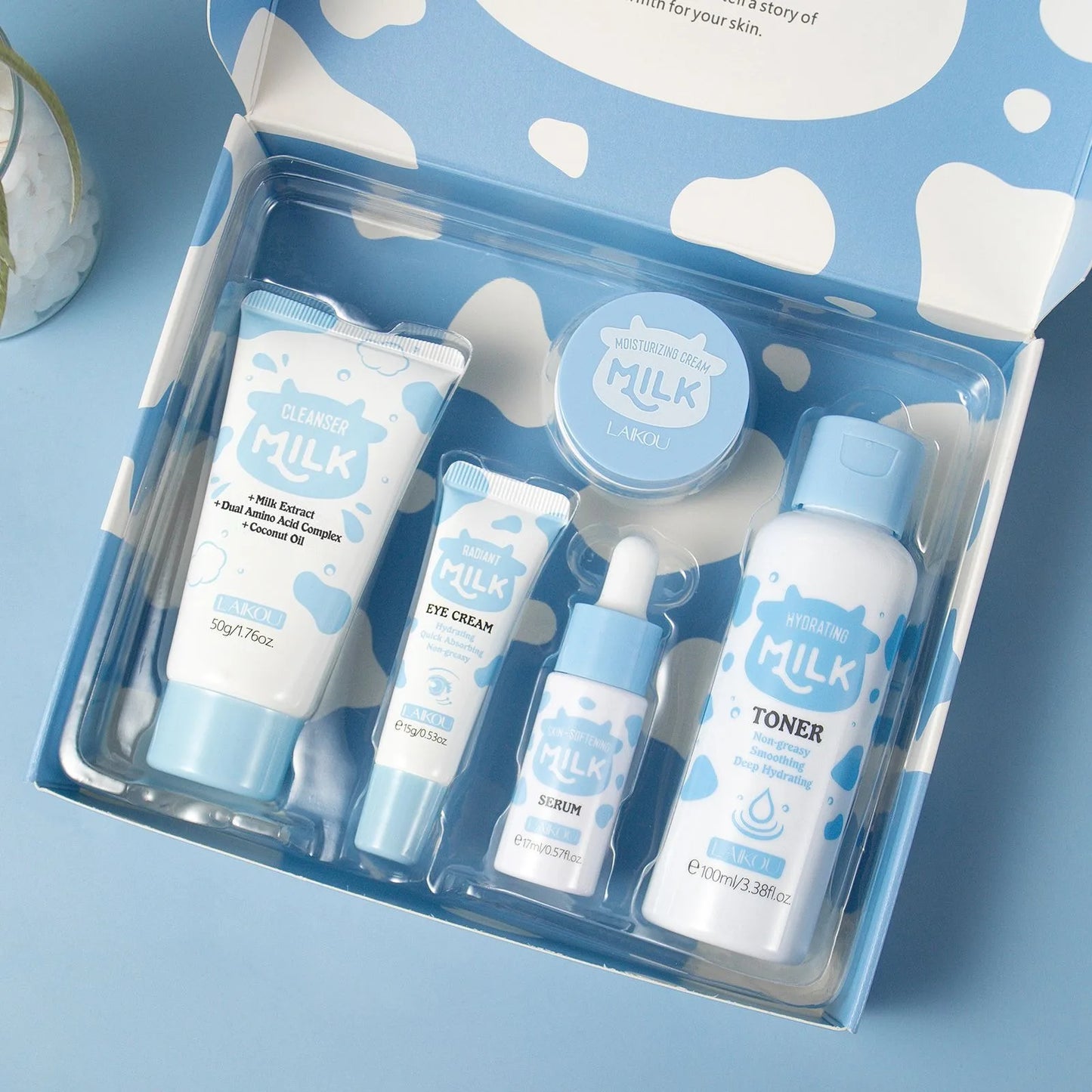 Milk Brightening 5-Piece Skincare Set - Hydrating & Brightening Includes Cleanser Toner Serum Eye Cream Moisturizer