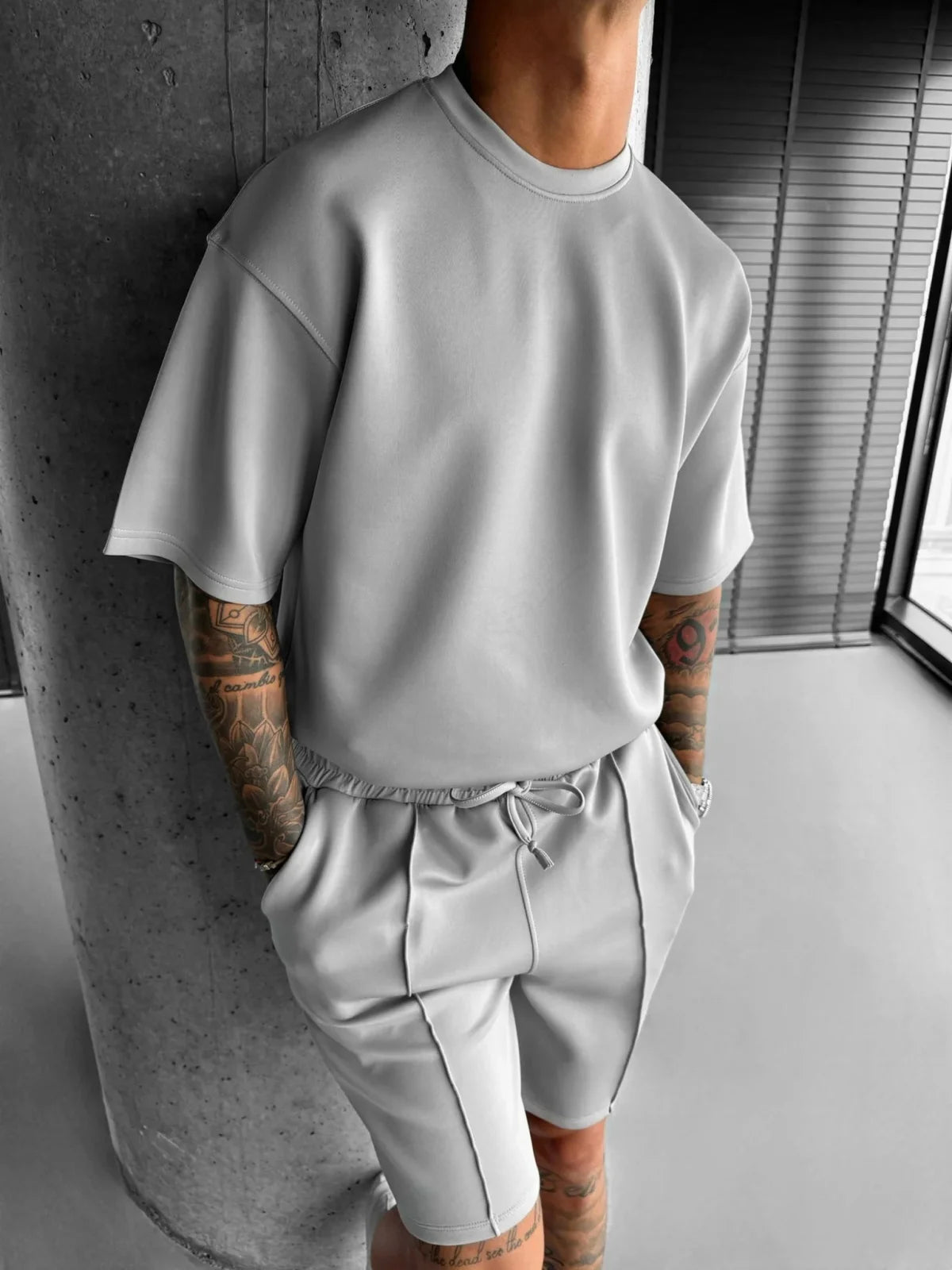 Men 2025 summer fashion sports design sense simple casual solid color quick drying short-sleeved T-shirt trend clothes