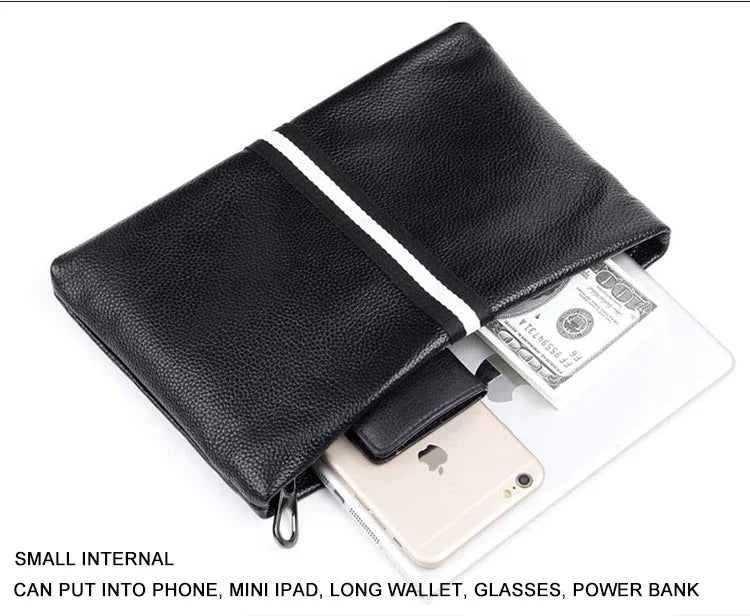 حقيبة يد أصلية من SENOFAN للرجال مخططة من جلد البقر الطبيعي، حقيبة يد رجالية، محفظة بتصميم مظروف، إصدار كوري رائع