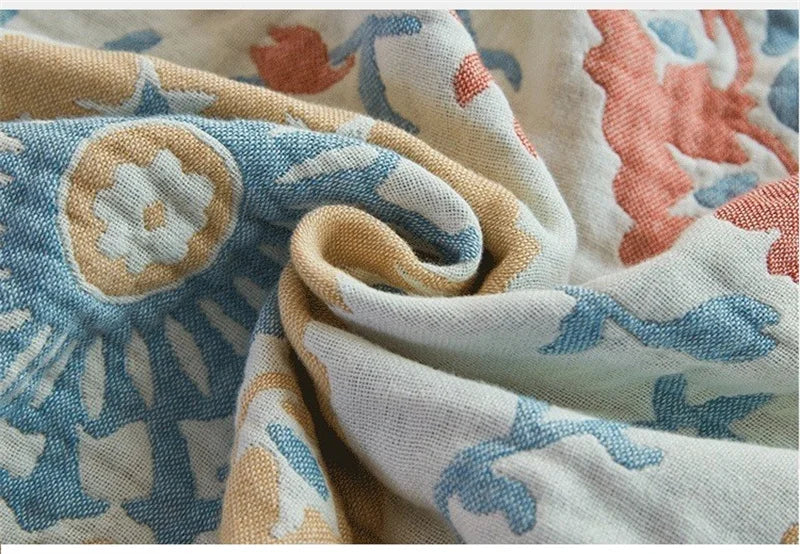 غطاء سرير من قماش موسلين قطني 100%، مفرش سرير موسلين قابل للتهوية، منسوجات منزلية، للبالغين والأطفال، أريكة من قماش الجاكار، بطانيات، ملاءة سرير