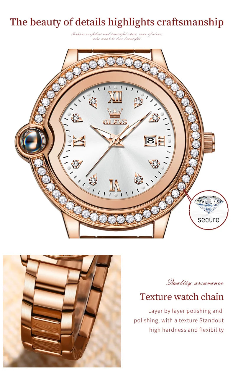 OLEVS 5588 Women's Watches Original Luxury Quartz Ladies Watch Diamond Bezel Wristwatch Waterproof Automatic Date Reloj Mujer SwiftNest