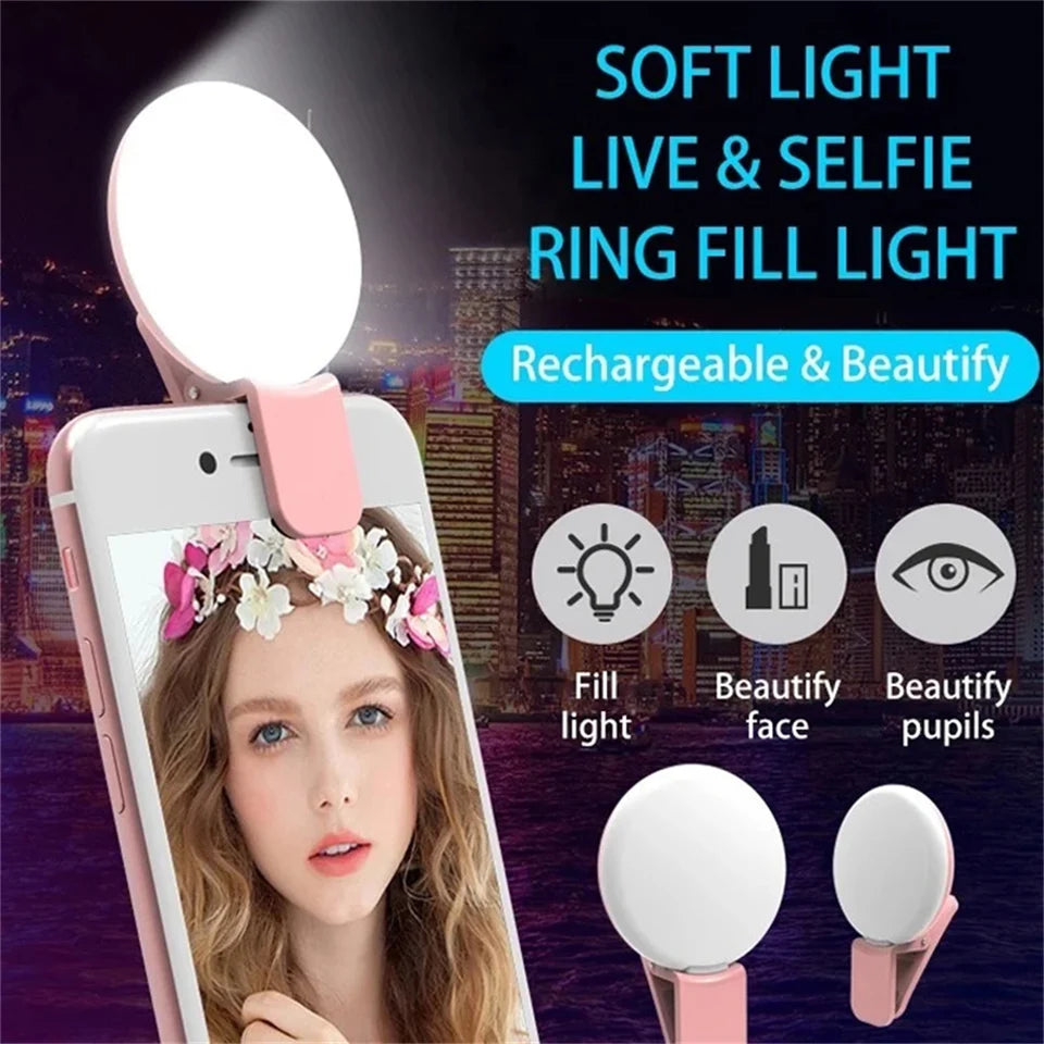 Portable LED Lamp Phone Live Video Beauty Light Universal Mobile Phone Selfie Fill Light USB Charge Photography Clip Ring Light