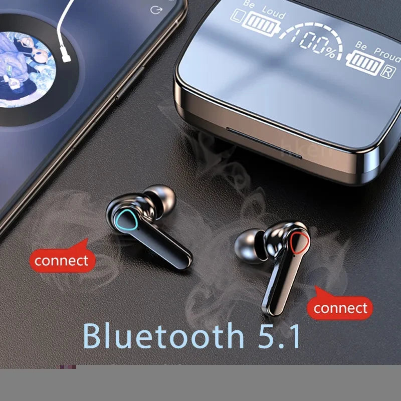 M19 Bluetooth Wireless Headset 5.3 Bluetooth Earphones IPX5 Waterproof Headsets with Mic HiFi Stereo Music Earbuds for All Phone