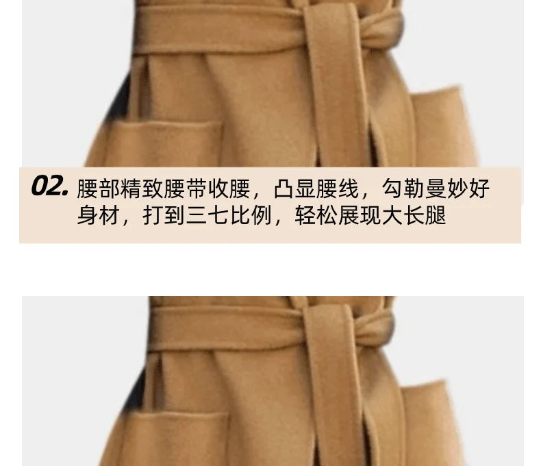 سترة صوف أنيقة للنساء لخريف وشتاء، صدرية متوسطة الطول من الصوف على الوجهين، سترة أنيقة للنساء مع مشبك على شكل حصان