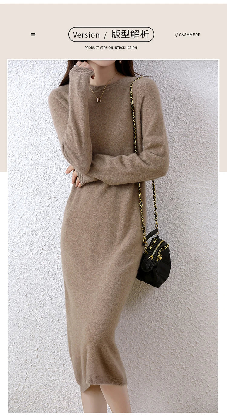 2022 Autumn Winter New Women Fashion Dress 100% Wool Warm Sweater Dress Long Sleeve Knitted Pullover Female Casual Dresses SwiftNest