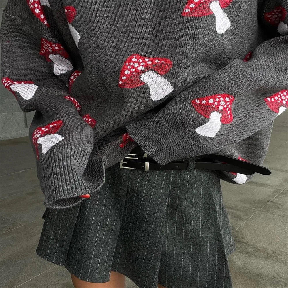 Women's Clothing Trend 2024 New Fashion Mushroom Graphic Print Sweater Long Sleeve Plus Size Tops Loose Casual Street Pullovers