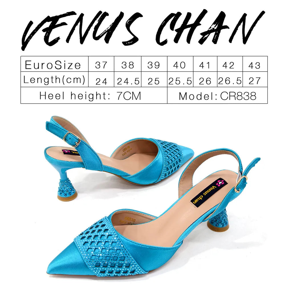 Latest Women Italian Shoes and Matching Bags Decorated with Rhinestone Elegant Pointed Toe Wedding Shoes Bride