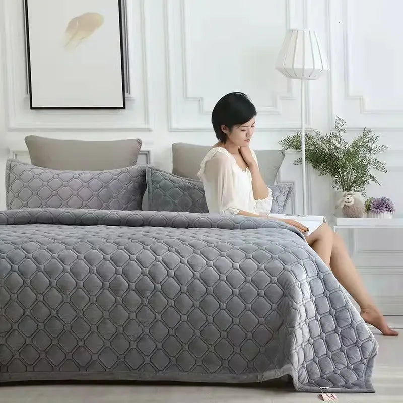 Home Textiles Flannel Bedspread Geometric Quilted Bed Linens Bedspreads for Winter Warm Flat Sheet Blanket Cover Coverlet 이불 이불