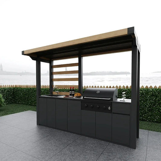 Modern Outdoor Bar and Kitchen Set with BBQ Cabinets Dining Sink and Faucet for Apartment or Mall UsePatio Set Outdoor Furniture