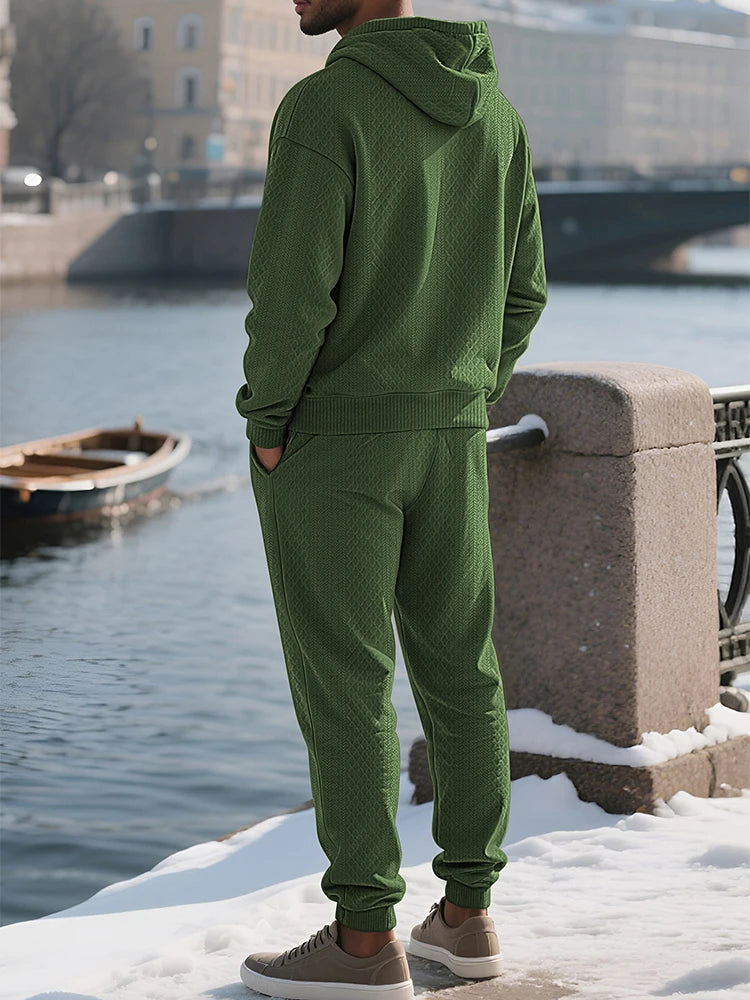 Outdoor Sports Men's Tracksuits Fashion Textured Long Sleeve Hoodies And Pants Two Piece Suits Fall Winter Men's Casual Outfits