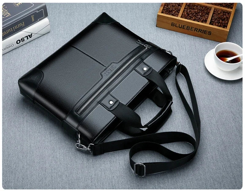 حقيبة عمل جديدة من جلد البولي يوريثان للرجال، حقيبة يد تنفيذية مصممة للمستندات بحجم A4، حقيبة كمبيوتر محمول مقاس 14 بوصة، حقيبة كتف للأعمال، حقيبة حمل للزوج