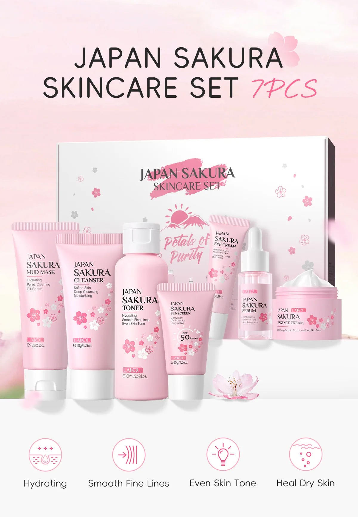 Sakura Skin Care Kit Hydrating Moisturizing Skin Care with Cleansing Pore Treatment and Sunscreen  Cosmetic  Skincare Korean