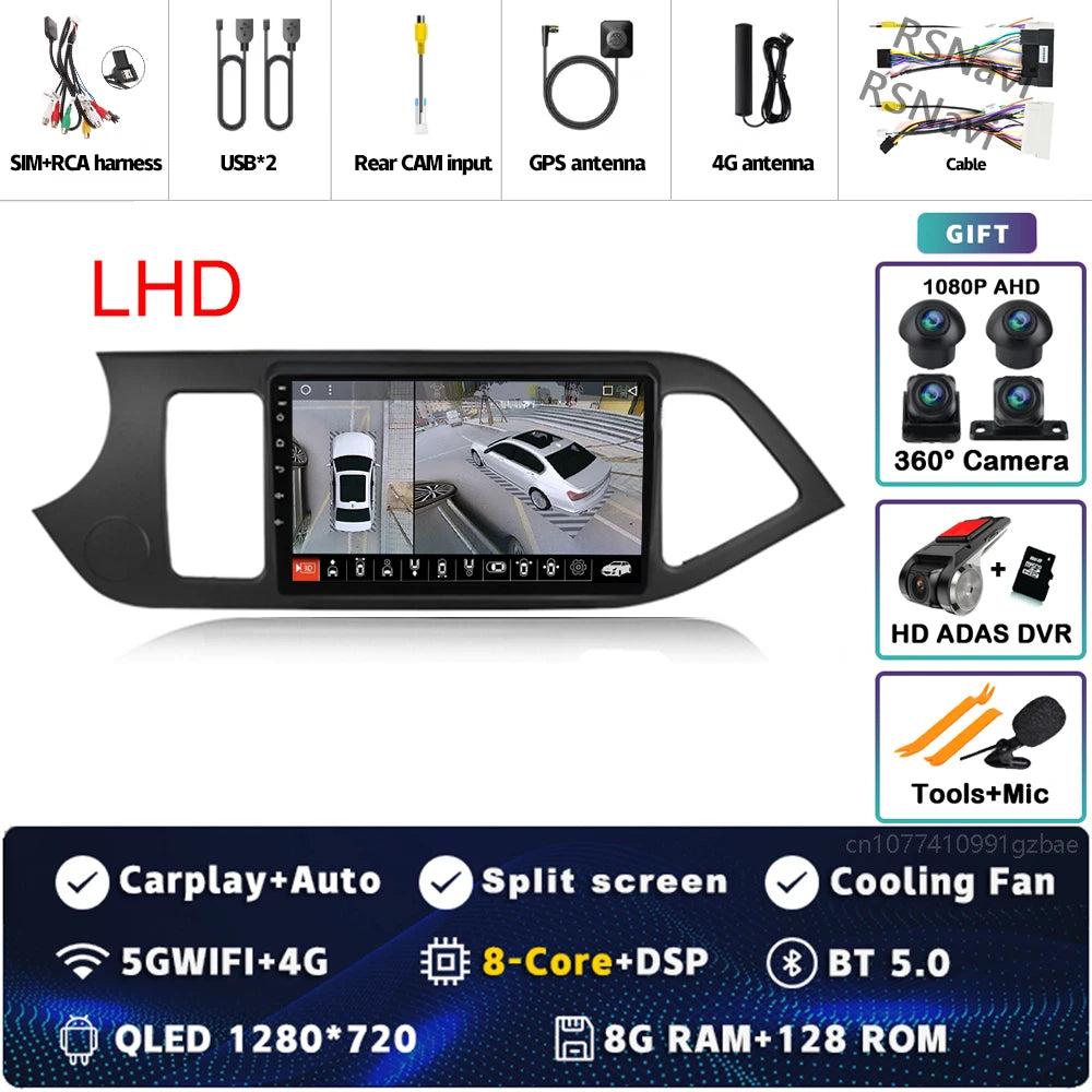 Android 15 For KIA Morning 2 picanto 2011-2017 LHD 2K QLED Android Car Radio Multimedia Video Player GPS Stereo CarPlay