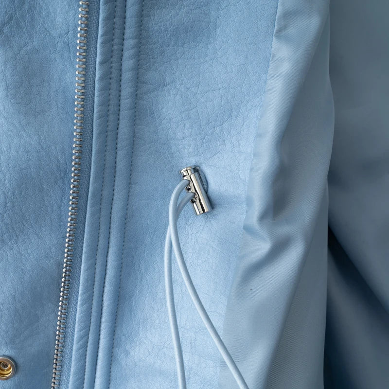 جاكيت نسائي من الجلد الصناعي لخريف/شتاء 2025 مع خصر مطاطي قابل للتعديل ومعطف نسائي وملابس خارجية