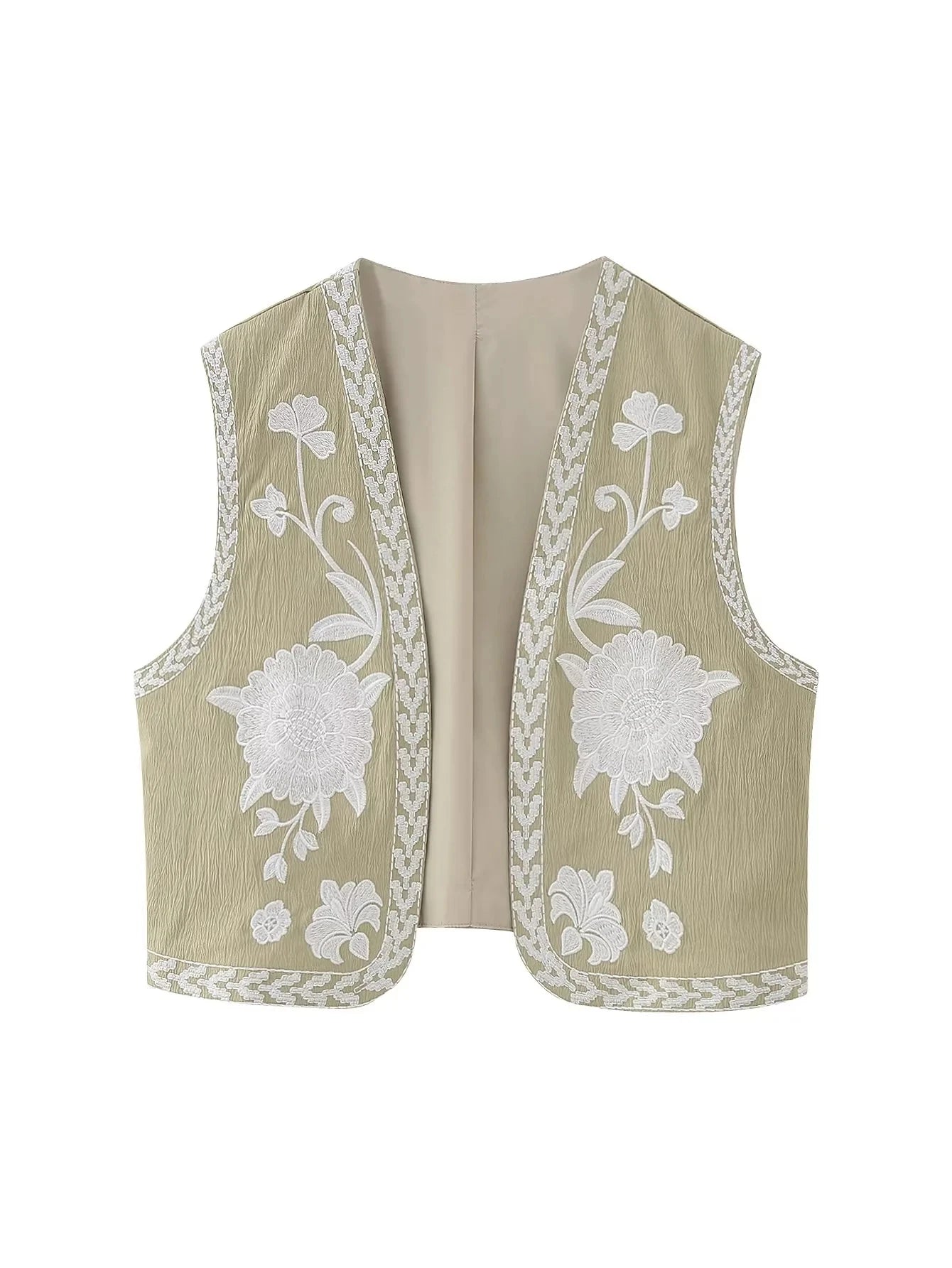 2025 Women Fashion Floral Embroidery Vest Vintage Sleeveless Waistcoat Ouertwear Female Streetwear Chic Vests Tops