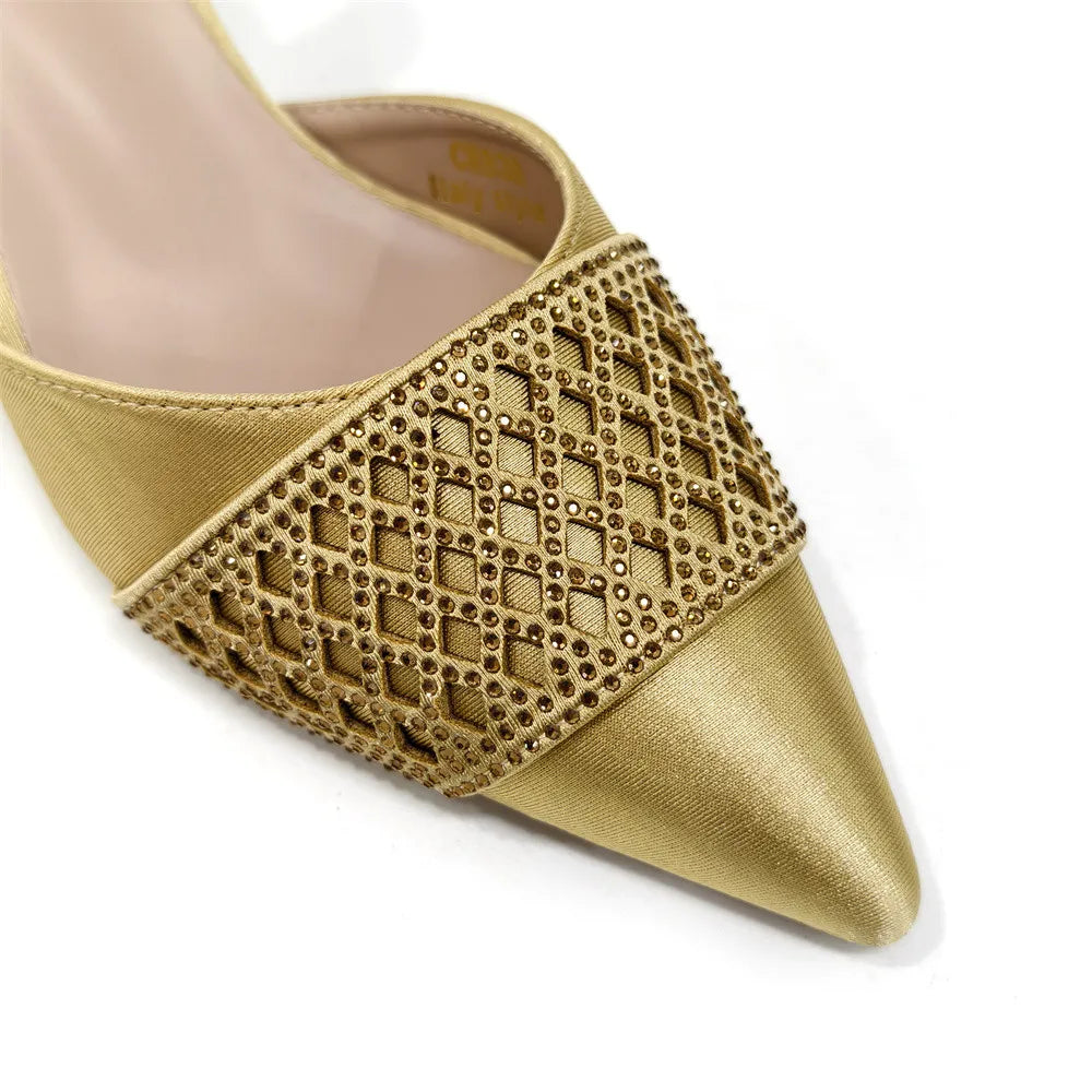 Latest Women Italian Shoes and Matching Bags Decorated with Rhinestone Elegant Pointed Toe Wedding Shoes Bride