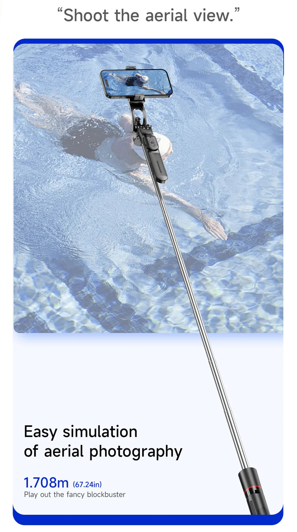 MEUYAG Selfie Stick Tripod with 1708mm Long Monopod Fill Light, Bluetooth Remote, 360° Rotation, 1/4 Interface, for mobile phone