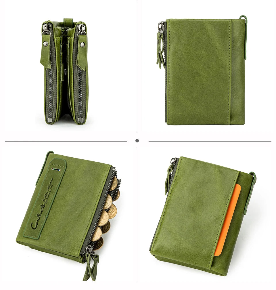 محفظة قصيرة من الجلد الأصلي للنساء من CONTACT'S، حامل بطاقات فاخر بتصميم محفظة عملات معدنية ومشبك نقود ومحفظة صغيرة للنساء والرجال