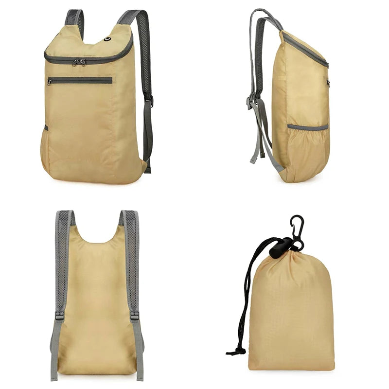 حقيبة ظهر رياضية ترفيهية خارجية، حقيبة قابلة للطي، تخزين خفيف، مقاومة للتآكل، حقيبة ظهر للمشي لمسافات طويلة وركوب الدراجات