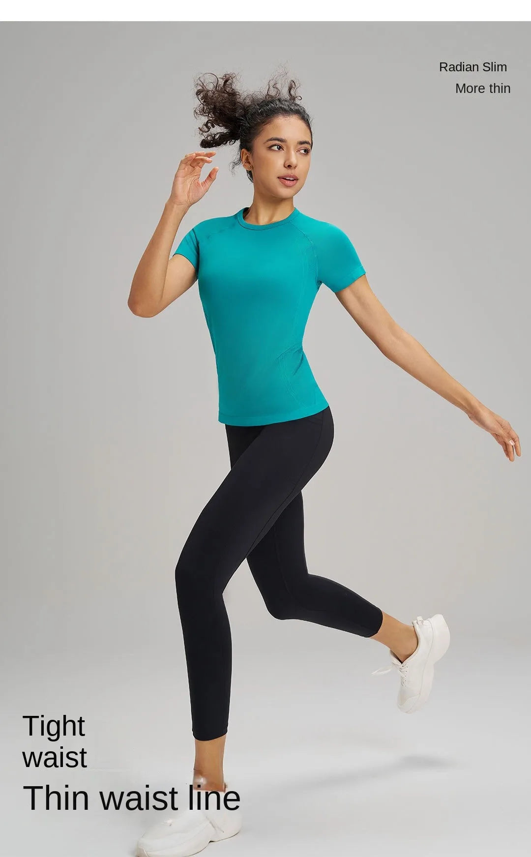 Outdoor yoga T-shirt, quick drying solid color sportswear, casual running, quick drying fitness training, short sleeved women