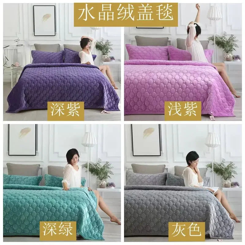 Home Textiles Flannel Bedspread Geometric Quilted Bed Linens Bedspreads for Winter Warm Flat Sheet Blanket Cover Coverlet 이불 이불