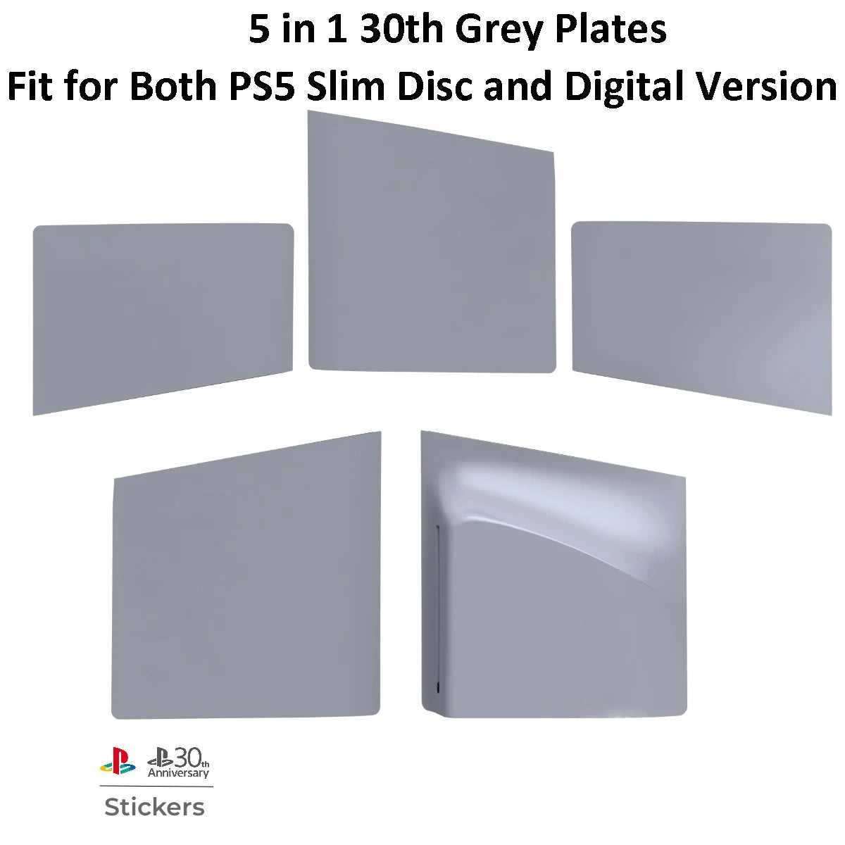 DIY Decoration Accessories Faceplate Replaceable 30th Anniversary Grey Side Shell Panels with Logo Sticker for PS5 Slim Console
