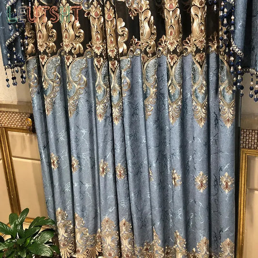 European-style Curtains for Living Dining Room Bedroom High-end Embroidery Tulle Luxury Chenille Window Study Valance Custom