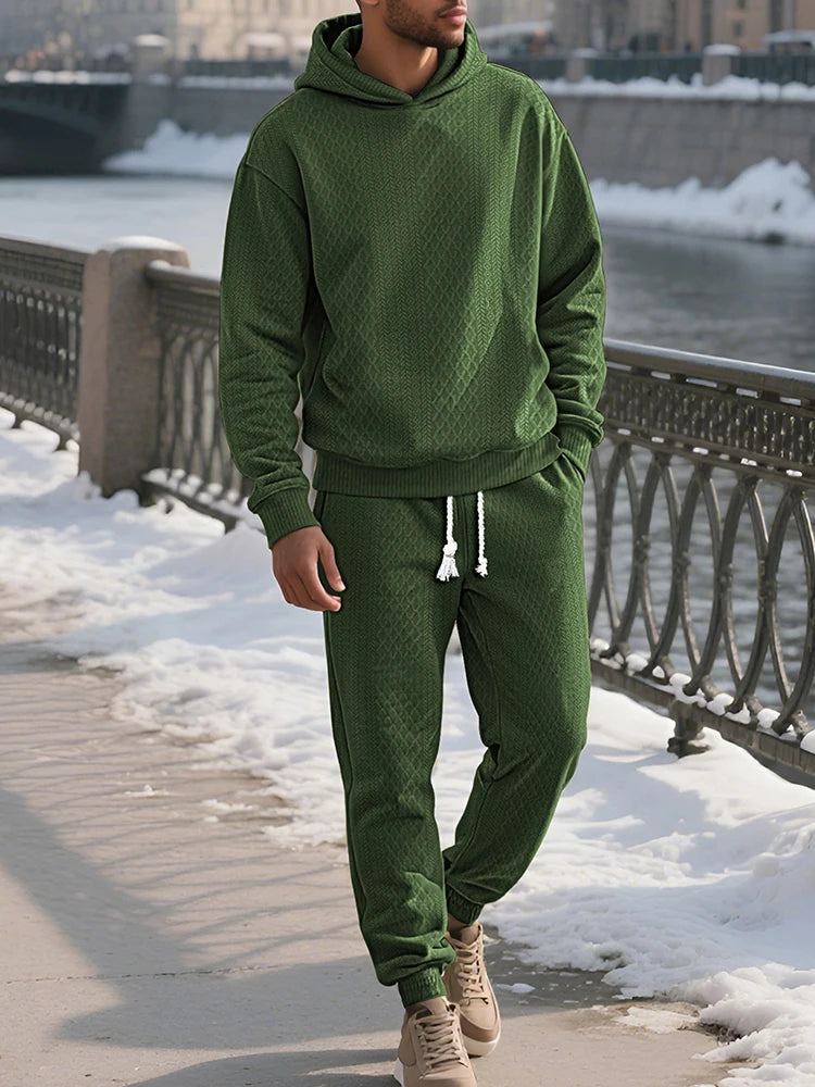 Outdoor Sports Men's Tracksuits Fashion Textured Long Sleeve Hoodies And Pants Two Piece Suits Fall Winter Men's Casual Outfits