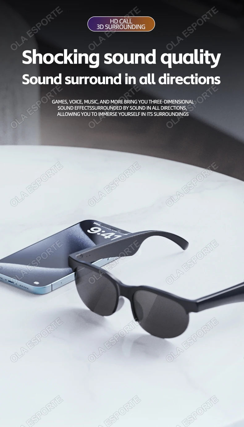 2025 New Smart Glasses Headset 2-in-1 UV Protection Portable Music Sunglasses with Microphone HD Voice Call Smart Sunglasses Men