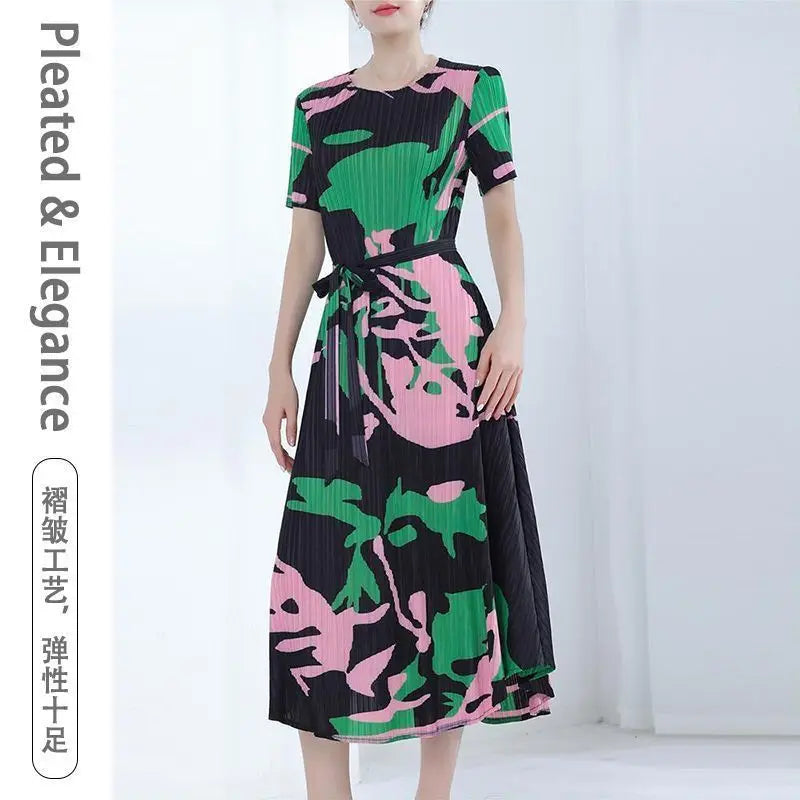 Women's Dress Womens Dresses New Pleated Fashion Temperament Loose Plus Size Dress Slim 2025 Long Skirt new Print Long Section