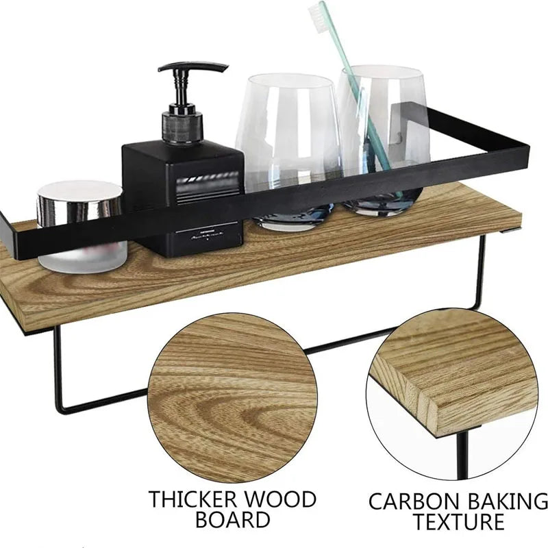Bathroom Items Kitchen Solid Wood Bore Storage Shelf Floating Wall Shelves Accessories Organizer Hardwares Hardware Fixture Home