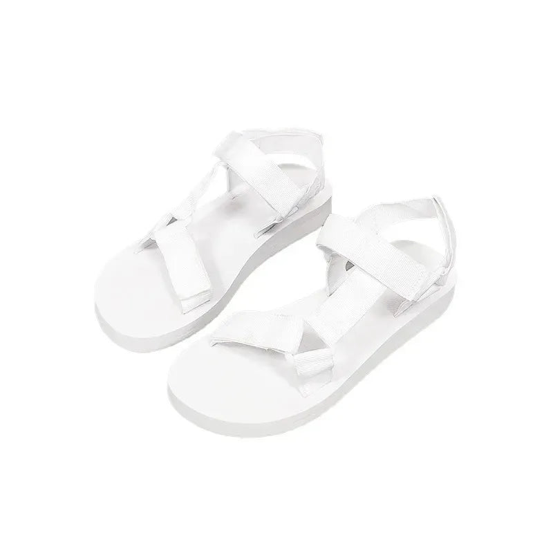 Ladies Shoes 2024 High Quality Buckle Strap Women's Sandals Fashion Peep Toe Beach Sandals Women New Solid Light Flat Sandals