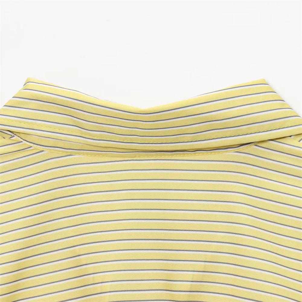 Women's Fashion Style Versatile Small Fresh Style Flip Collar Long Sleeve Top Summer New Striped Loose Poplin Shirt SwiftNest