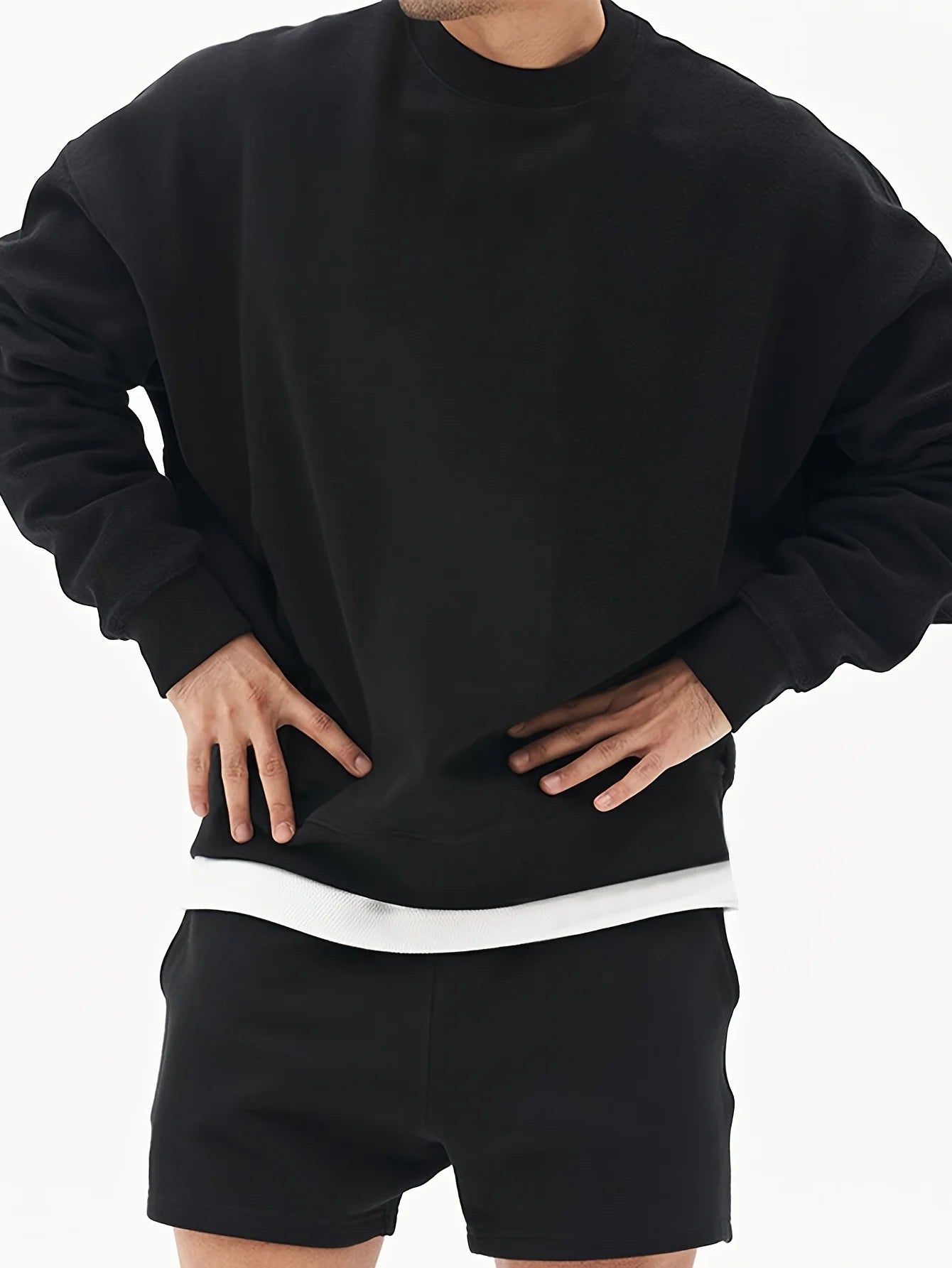 Men's Fashion - Forward Casual Trendy Solid - colored Crew - Neck Sweatshirt for Effortless Everyday Urban Street Styles