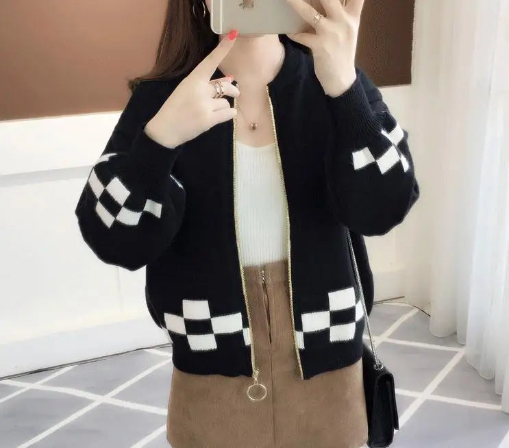 Women's Clothing Vintage Fashion Short Style Knit Cardigan Autumn Winter New Casual Loose O-neck Long Sleeve Sweaters Lady Tops