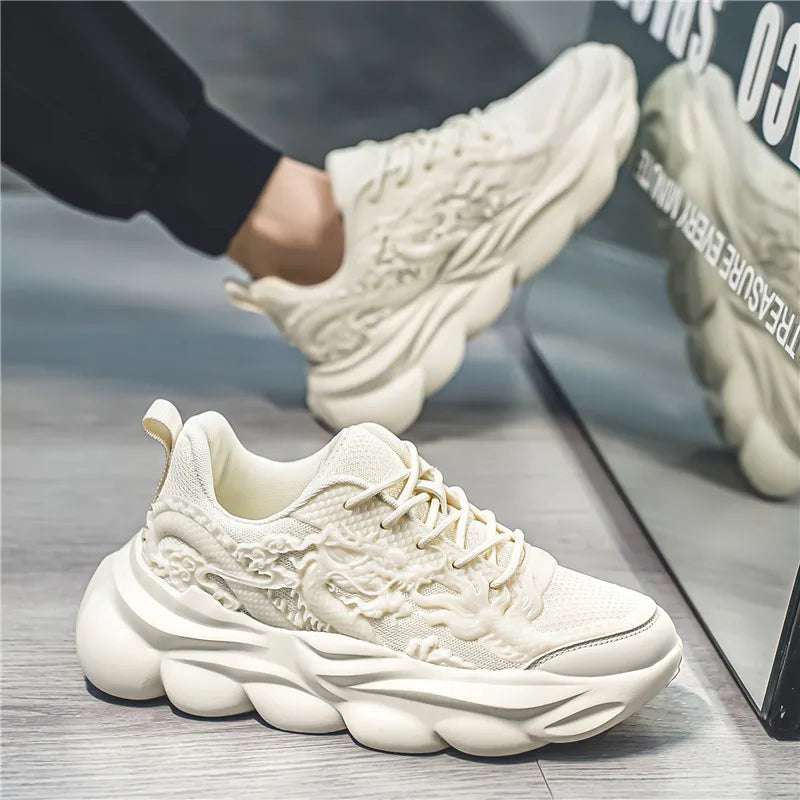 Men Casual Sneakers Cool Chinese Dragon Relief Shoes Luminous Platform Tennis Running Sport Shoe Lovers Walking Jogging Trainers