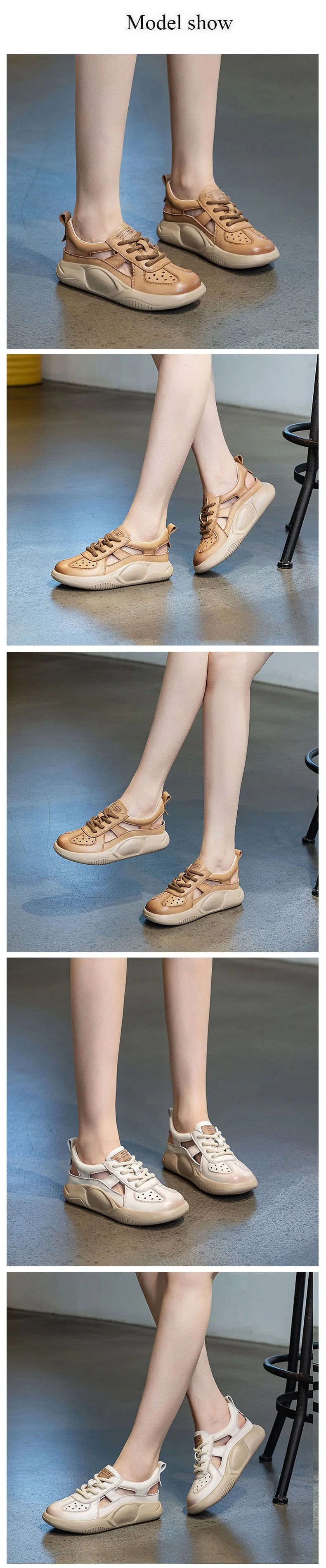 DRKANOL Platform Sandals Women Summer Round Toe Shoes Lace-Up Genuine Leather Thick Bottom Lightweight Casual Sneakers Sandals