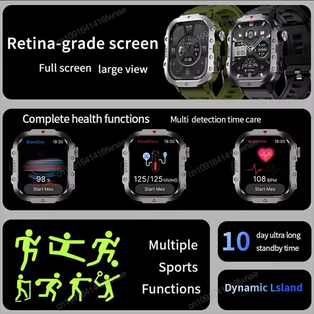 Outdoor Sports Smart Watch 2.01 Inch AMOLED Screen LED Flashlight Bluetooth Talking Smart Watch for Men Women Holiday Gifts 2025